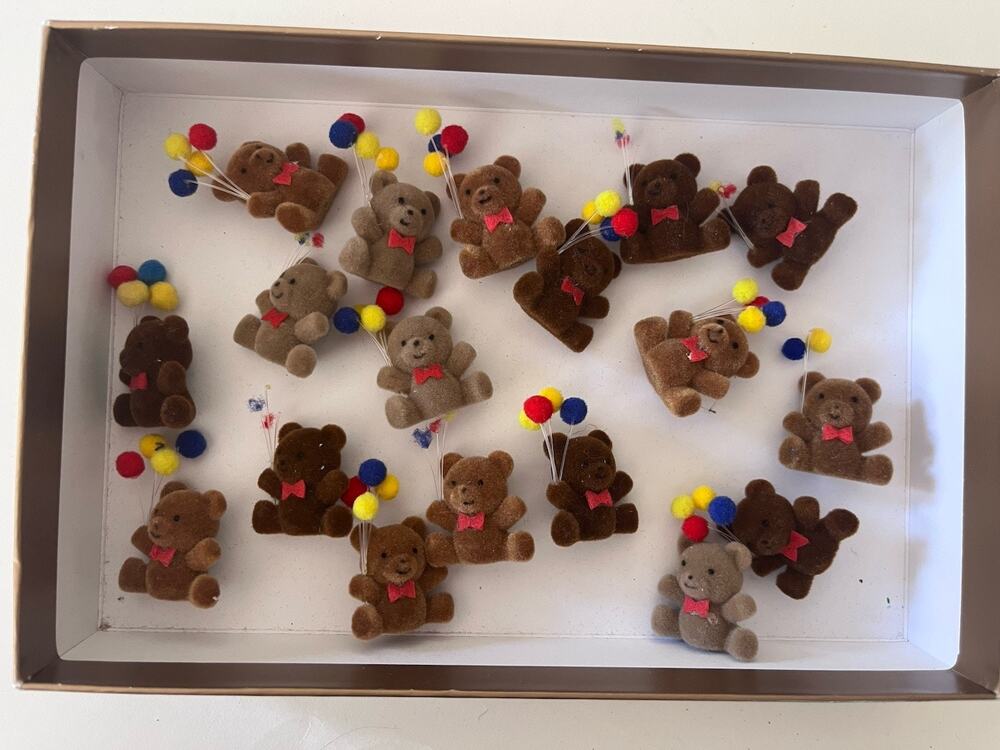 LOT of 18 mini flocked Teddy Bears teddies Birthday Party crafts 1" vintage